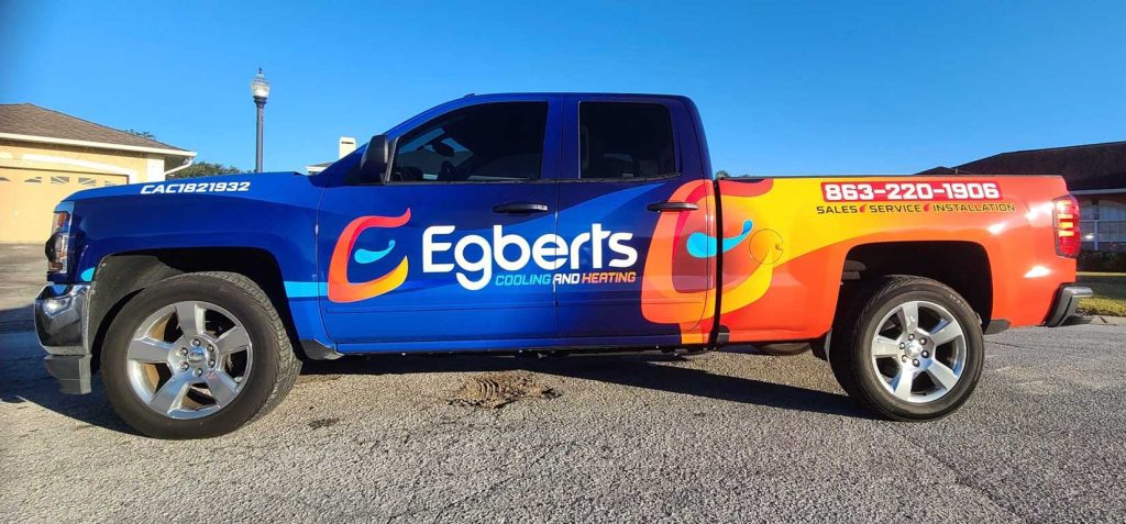 Egberts Cooling and Heating service truck with vibrant branding.
