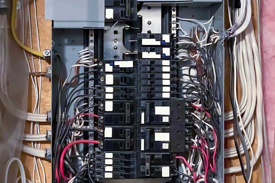 Electrical panel repair and replacement in progress